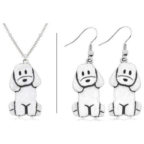 BY-ST6 Labradoodle - Sieradenset ketting en oorbellen - Zilverkleurig (1 set)