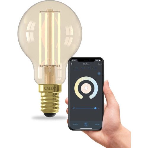 Calex Slimme Lamp - Wifi LED Filament - Dimbaar - Warm Wit licht - E14 - Goud - 4,9W