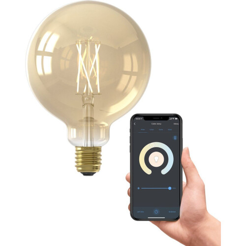 Calex Slimme Lamp - Wifi LED Filament - Globe 12,5cm - E27 - Dimbaar - Warm Wit licht - Goud Tweedehands