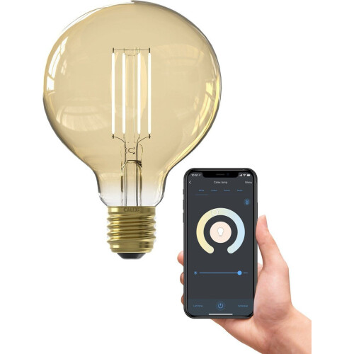 Calex Slimme Lamp - Wifi LED Filament - Globe 9,5cm - E27 - Dimbaar - Warm Wit licht - Goud Tweedehands