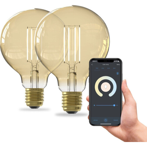 Calex Slimme Lamp - Wifi LED Filament Globe - Dimbaar Warm Wit - Goud - E27 (2 stuks) Tweedehands