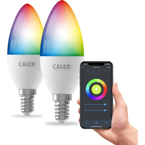 Calex Slimme Lamp - Wifi LED Verlichting - E14 - Dimbaar - RGB en Wit licht - 4.9W (2 stuks)