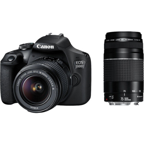 Canon EOS 2000D - Spiegelreflexcamera - 24.1 Megapixel - 18-55mm f/3.6-5.6 III + 75-300 f/4-5.6 III Tweedehands