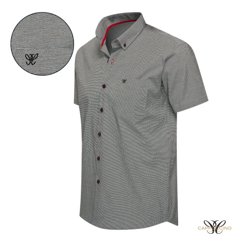 Cappuccino Bronte Shirt gestreept - Korte mouwen - vichy zwart - Maat XXL