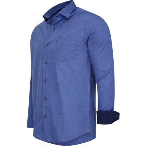 Cappuccino Italia - Heren Overhemd - Uni blauw - Maat L