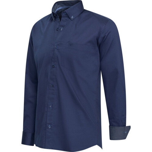 Cappuccino Italia - Heren Overhemden Stretch Overhemd Ancona - Blauw - Maat XXL