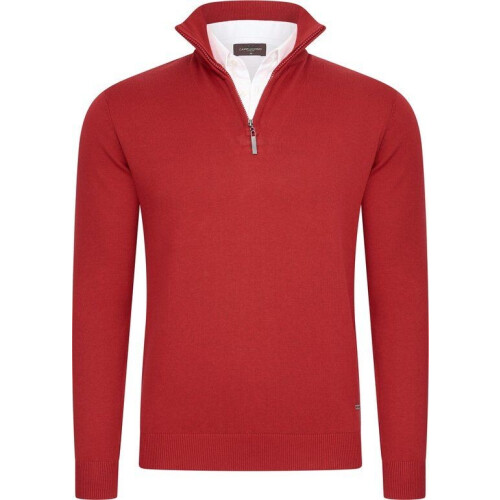 Cappuccino Italia - Heren Trui Mock Zip Pullover - Rood - Maat XXL Tweedehands