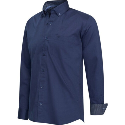 Cappuccino Italia Stretch Overhemd Ancona - Heren Overhemd - Katoen Elastaan - Navy Blauw - Maat XL Tweedehands
