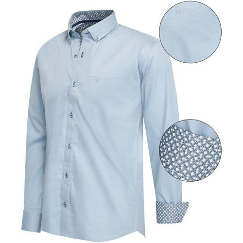 Cappuccino Italia Stretch Overhemd - Heren Overhemd Regular Fit - Geborduurd Logo - Lichtblauw - Maat 3XL Tweedehands