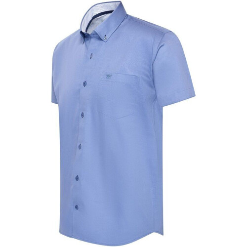 Cappuccino Italia Toscana - Heren Overhemd Korte Mouw - Stretch - Blauw - Maat XL