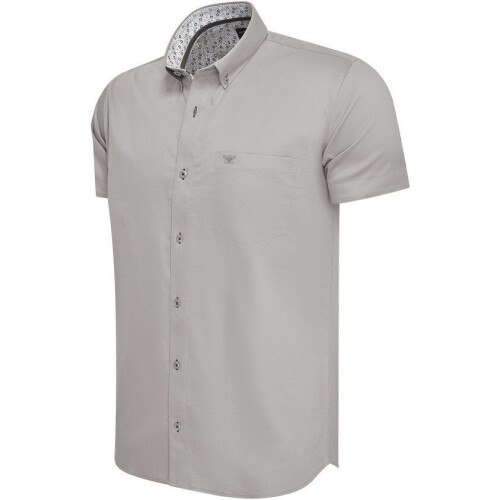 Cappuccino Italia Toscana - Heren Overhemd Korte Mouw - Stretch - Grijs - Maat XXL