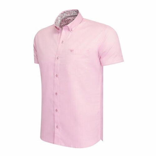 Cappuccino Italia Toscana - Heren Overhemd Korte Mouw - Stretch - Roze - Maat XL