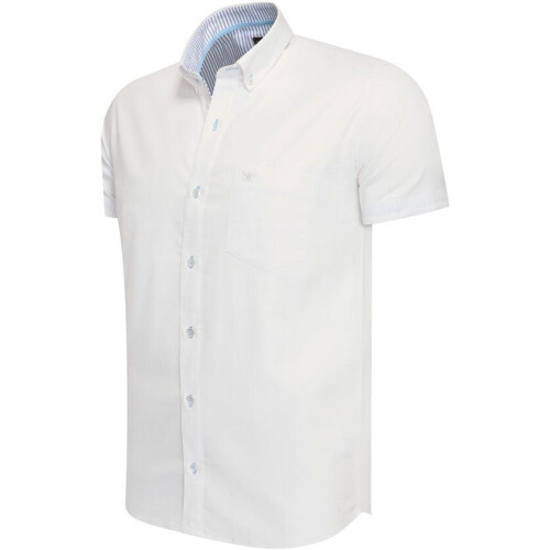 Cappuccino Italia Toscana - Heren Overhemd Korte Mouw - Stretch - Wit - Maat XL Tweedehands
