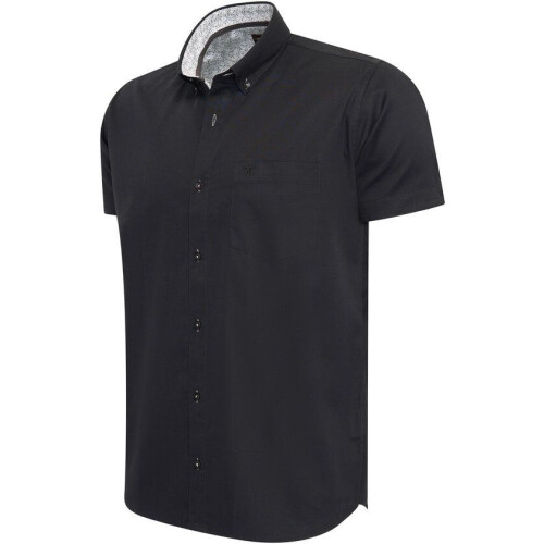 Cappuccino Italia Toscana - Heren Overhemd Korte Mouw - Stretch - Zwart - Maat 3XL