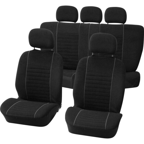 Carpoint Velours - Stoelhoezenset 9-delig - Universeel zwart/grijs (9-delig)