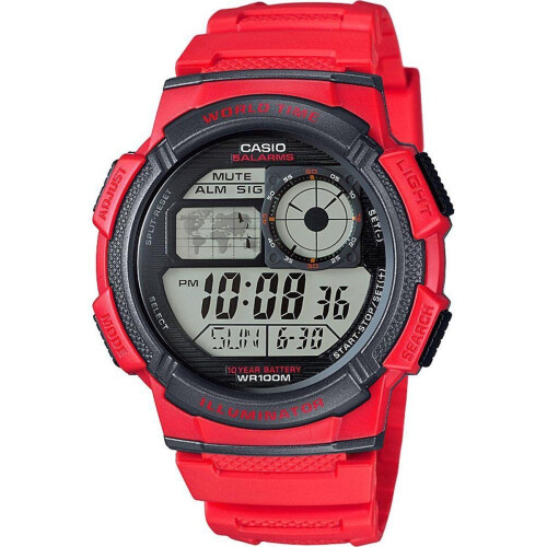 Casio AE-1000W-4AVEF - Polshorloge - Waterdicht met 5 alarmen - Rood -Ø 43 mm
