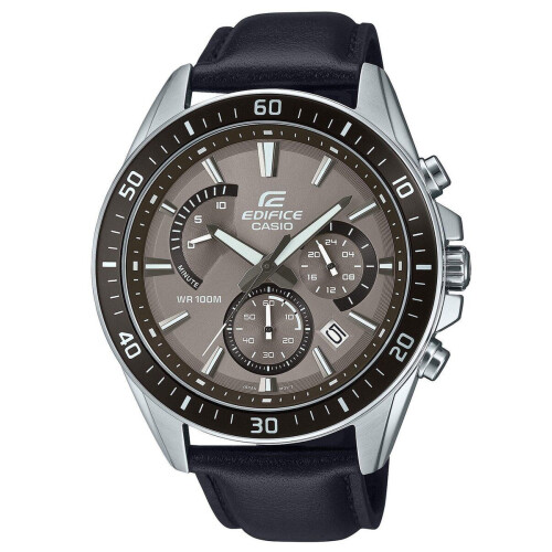 Casio Edifice EFR-552L-5AVUEF - Heren Horloge - Roestvrijstaal - 10 ATM waterdicht - Leer band - Diameter 47 mm Tweedehands