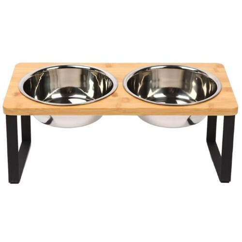 Ceruzo Dubbele Voerbak - RVS Bamboe - Antislip - Kleine Honden - 33x15x12.5 cm