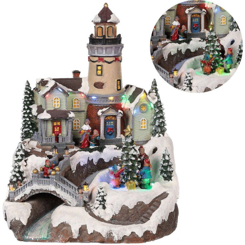 Cheqo kerstdorp - LED licht - draaiende kerstboom - 26x28x35 cm Tweedehands