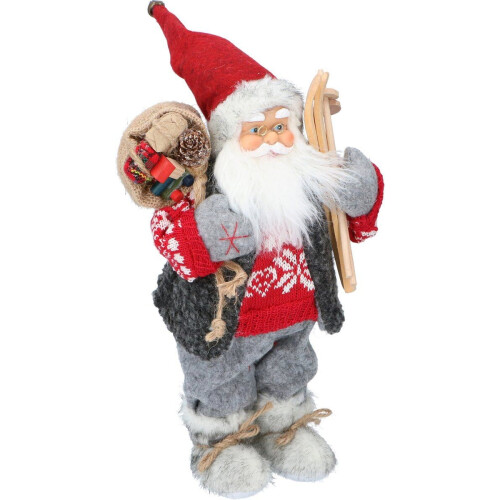 Christmas Gifts Kerstman Pop 30CM - Kerst Beeldje - Traditionele Kledij - Rood Grijs