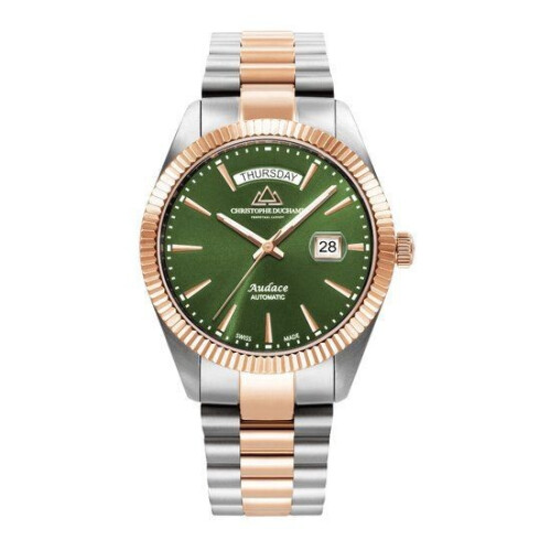 Christophe Duchamp CD8102-07 - Luxe mannen horloge - Zwitsers automatisch uurwerk - Groen/Rose Goud