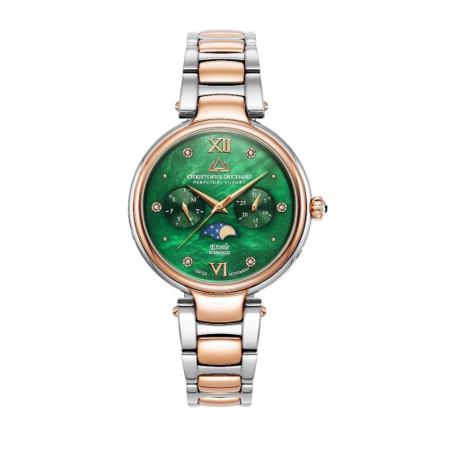 Christophe Duchamp ETOILE - Polshorloge - Moonphase - Zilver/Rose Goud Groen Parelmoer Tweedehands