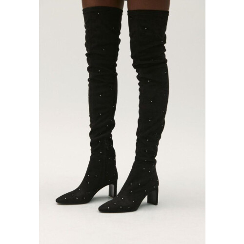 Claudie Pierlot - Zwarte dijhoge laarzen met strasssteentjes - Maat 38 Tweedehands