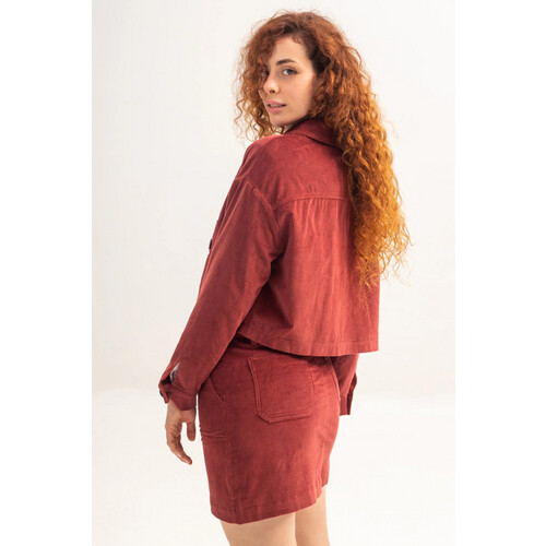Clotsy dames vegan Corduroy Set Jas En Rok Bordeaux Tweedehands