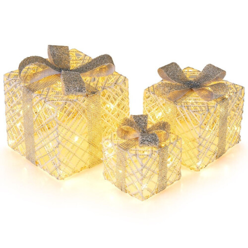 Coast 3-delige LED cadeauboxen set - warmwit verlichting - 25×25×23 / 20×20×18 / 15×15×13 cm - wit
