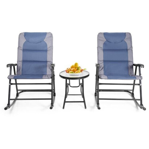 Coast 3-delige opvouwbare bistro-set Outdoor Swenkstoelen met tafelblauw + grijs Tweedehands