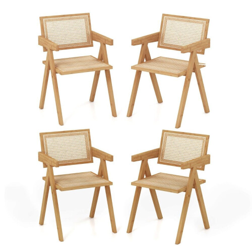 Coast 4-Delige Set Eetkamerstoelen van Bamboe & Imitatie-Riet – 50 x 52 x 81 cm – Natuur