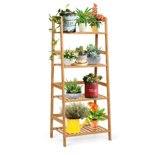 Coast 4-laags Ladderplank Plantenstandaard en Boekenrek van Bamboe– Naturel – 48x32x114 cm Tweedehands