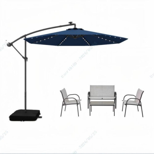 Coast 5-delige Tuinset - 3 m Zweefparasol met LED Verlichting - Blauw/Grijs (5 stuks) Tweedehands