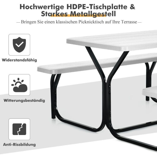 Coast Beer Tent Set - Picknicktafel met 2 Banken - Weerbestendig HDPE - Wit Tweedehands