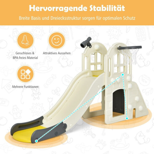 Coast Children's Slide Climbing Slide met basketbalmand Ball Ring Throw and Telescopic 189,5 x 83 x