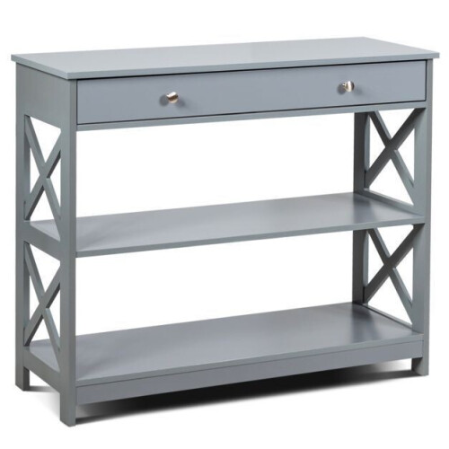 Coast Consoletafel 3-Laags - Houten Haltafel met Lade 100 x 30 x 80 cm - Grijs