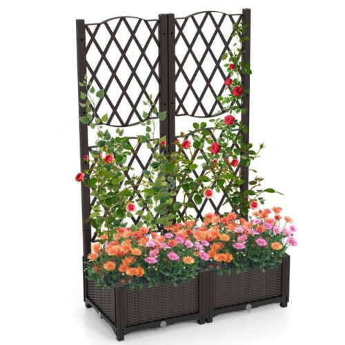 Coast Dubbele Plantenbak - PE - Drainage - Klimrek - Vrijstaand - 80x40x122 cm - Bruin Tweedehands