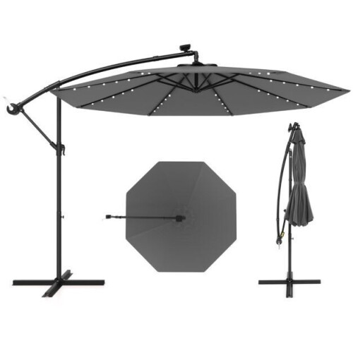 Coast Grote Verplaatsbare Hangparasol - 300x300x250 cm - 40 LED Lampen&Zonnepaneel– Grijs Tweedehands
