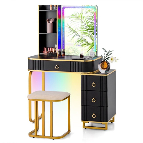Coast Kaptafel Make-up Tafel - LED Spiegel, Dimbare Verlichting, Incl. Kruk - 80 x 40 x 137 cm -