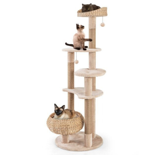 Coast Krabpaal Kattenboom 164 cm - 6 Verdiepingen - Zitstang - Mandbed - Beige
