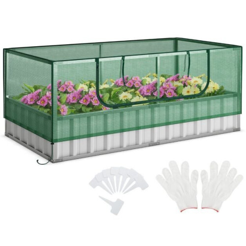 Coast Minikas Groen/Zilver – Verhoogd Tuinbed met Oprolbare Deur, Handschoenen en 8 T-Labels – 174 x