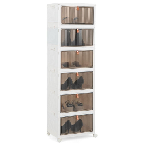 Coast Opvouwbare Schoenenorganizer met Wielen - 6 Opbergbakken - Transparante Deuren - 40 x 37,5 x 1