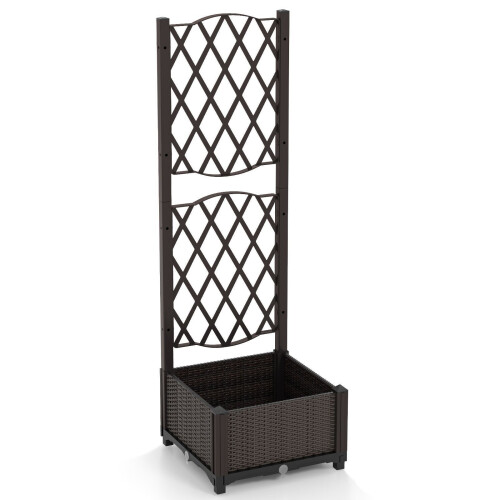 Coast Plantenbak met Klimrek - Tuinbak met Zelfbewateringssysteem - Bruin - 40 x 40 x 122 cm