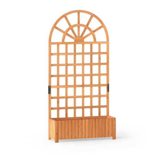 Coast Plantenbak - Vurenhout - 2-in-1 ontwerp met latwerk - Naturel Bruin - 91 x 30 x 182 cm Tweedehands