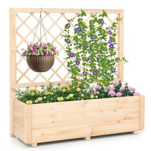 Coast Verhoogde Plantenbak - Houten Moestuinbak met Klimrek 98 x 34 x 104 cm - Naturel Tweedehands