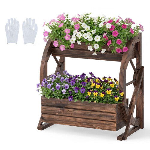 Coast Verhoogde Tuinbak - Houten Plantenbak Wagonvorm - 2 Niveaus - Bruin 56 x 33 x 56,5 cm Tweedehands