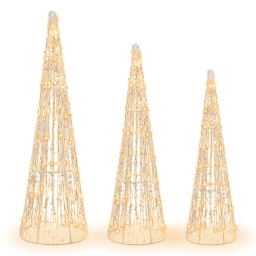 Coast Verlichte Kerstkegelbomen Set van 3 - Warmwit LED - Sterrenslingers - Wit - 81 / 72 / 62 cm (set van 3)