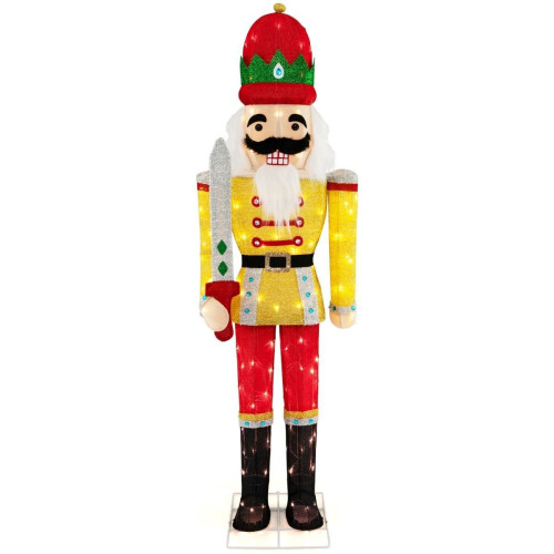 Coast Verlichte Notenkraker Soldaat - Levensgroot Kerstfiguur 166 cm - 100 LED Lampjes - Geel/Rood