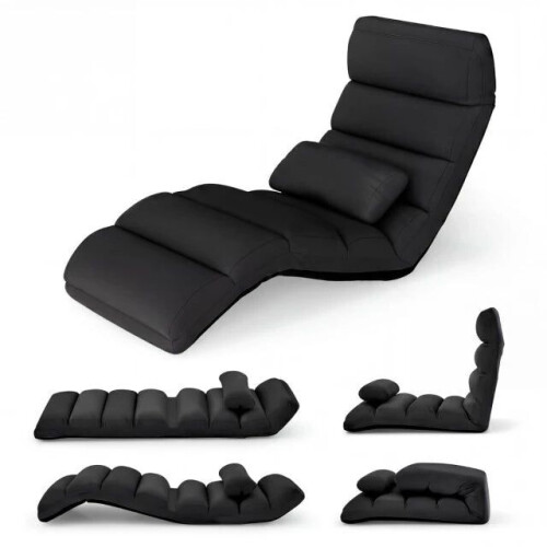 Coast Vloerfauteuil Zwart – Inklapbare Relaxstoel met Slaapfunctie – 175 x 55 x 20 cm