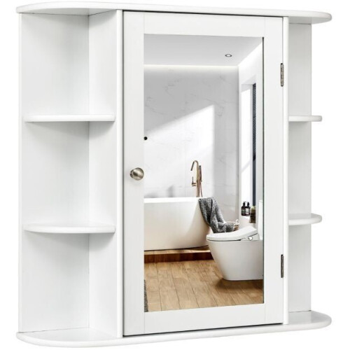 Coast Wandkast– Met Spiegeldeur&Open Planken– 66 x 17 x 62 cm – Wit